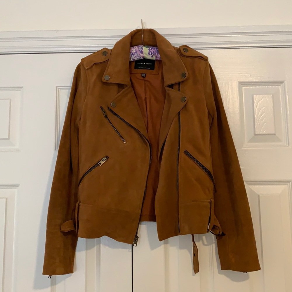 Lucky Brand Suede Camel-coloured Motorcycle Jacket